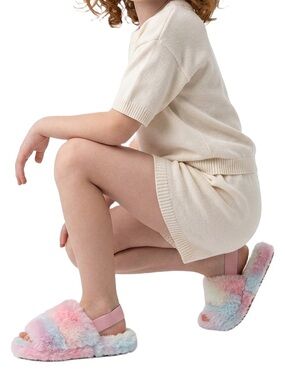 Kensie Girl rainbow fuzzy open toe elastic back toddler girl slippers